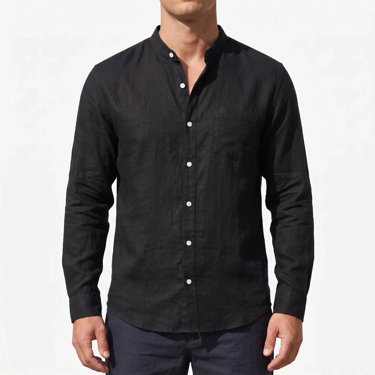 Band Collar Long-Sleeve Shirt - Lamar