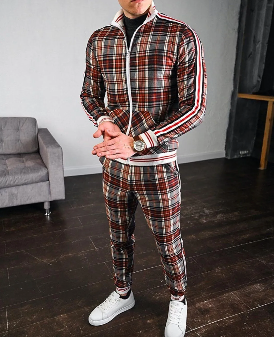 Stylish Men's Training Set with Check Pattern – Dorian
