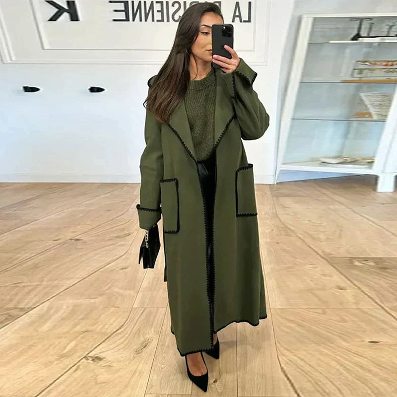 Long women's coat with contrast stitching – Autumn Magic Viviane