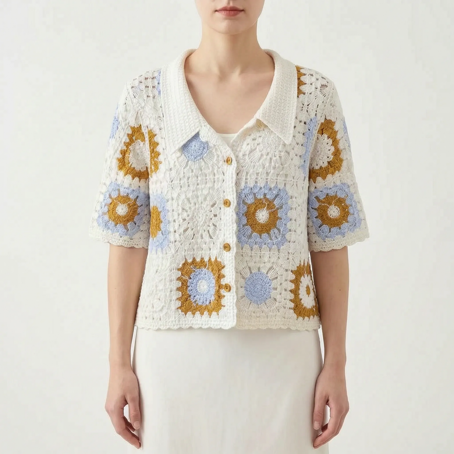 Short-Sleeved Crochet Cardigan - Celia
