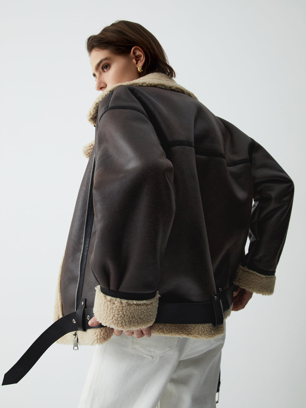 Brown Leather Flight Jacket for Women - Mila-XS-Nora Luxe