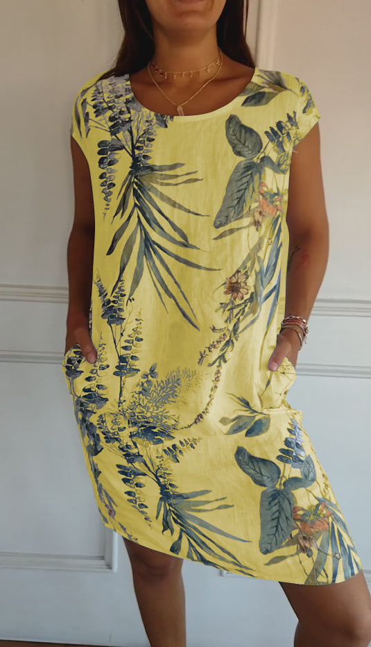 Comfortable dress with round neckline – Valentina-Yellow-S-Nora Luxe