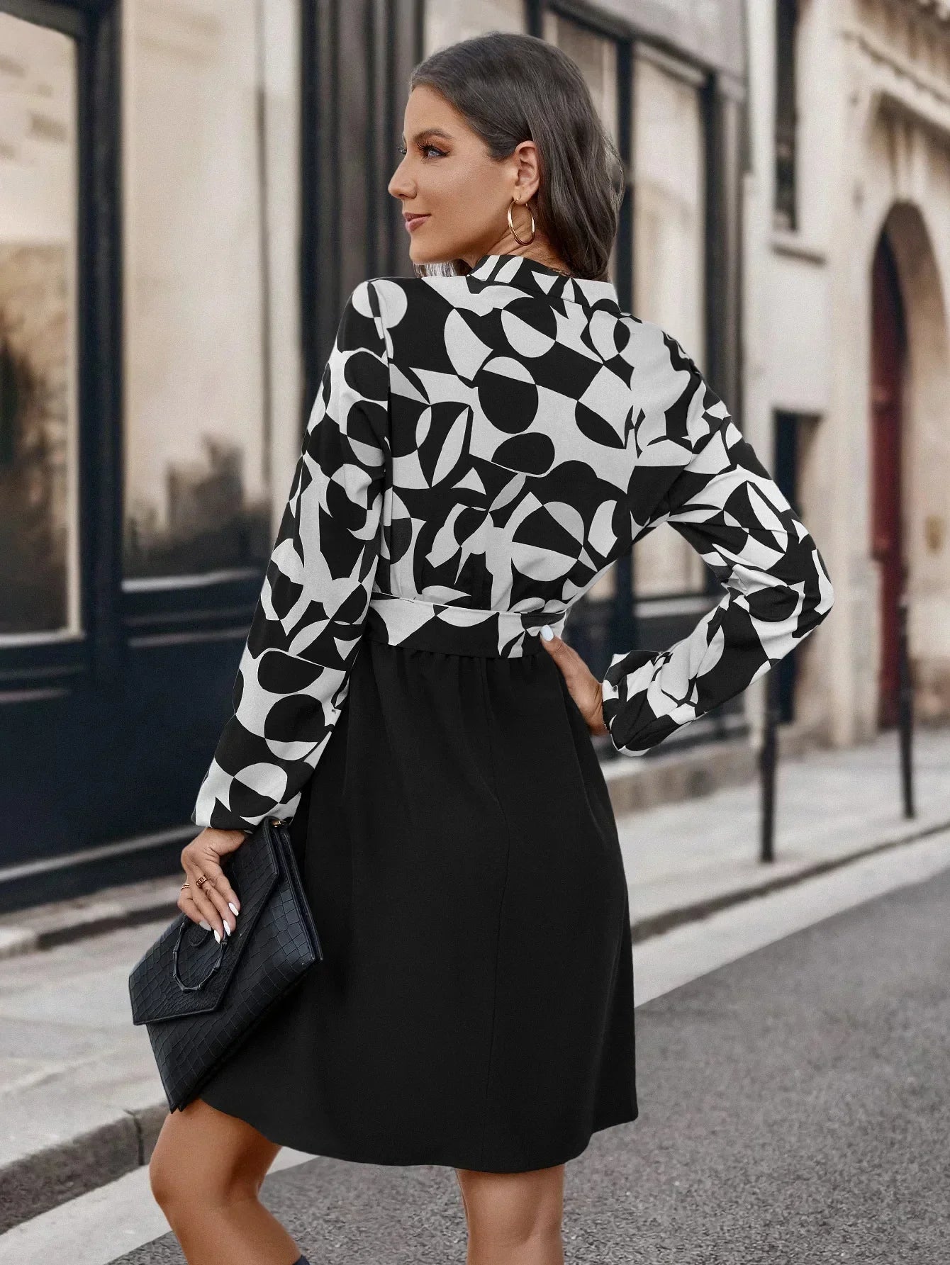 Fashionable Dress with Long Sleeves - Lina-White-S-Nora Luxe