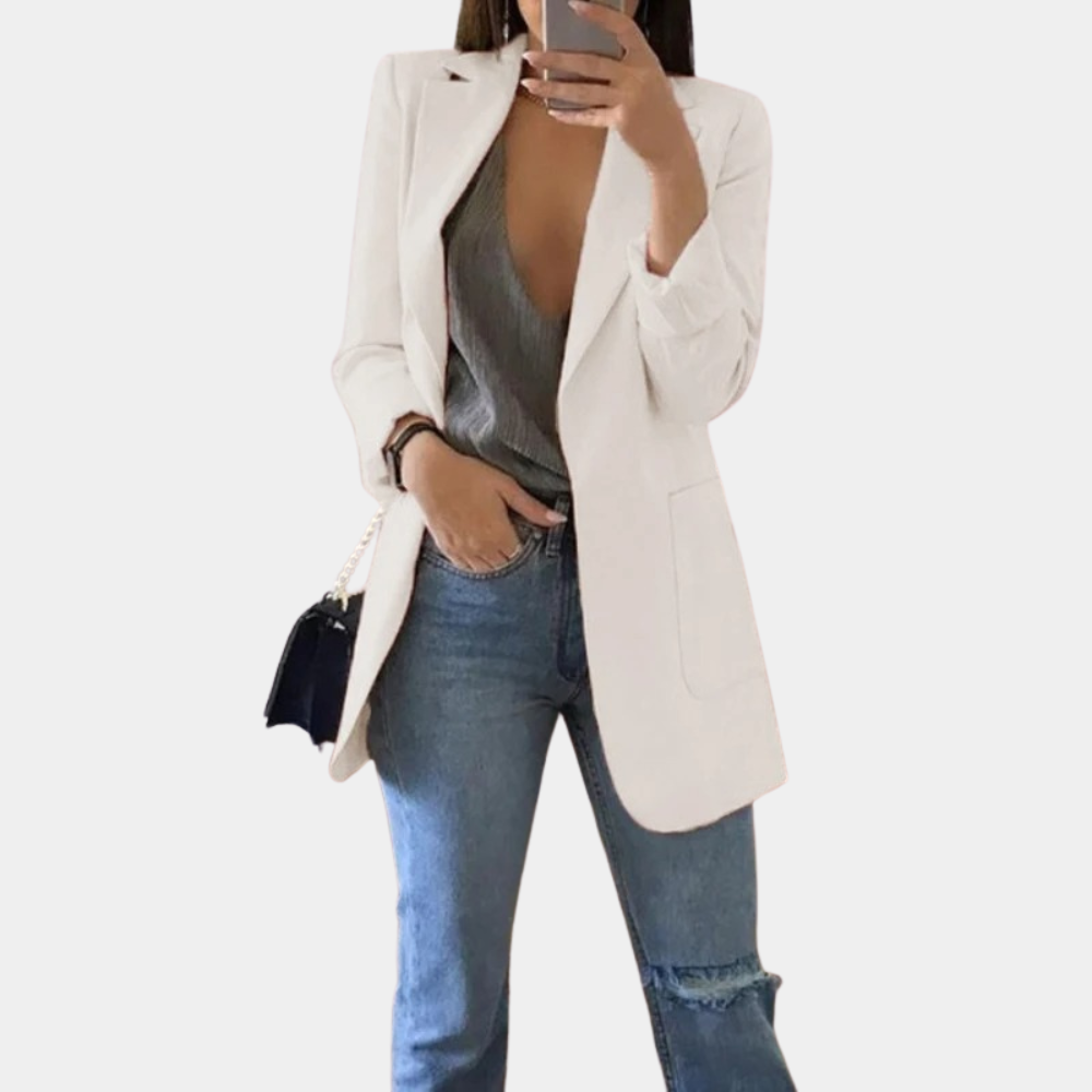 Fentii - Casual Long Blazer for Women-White-S-Nora Luxe