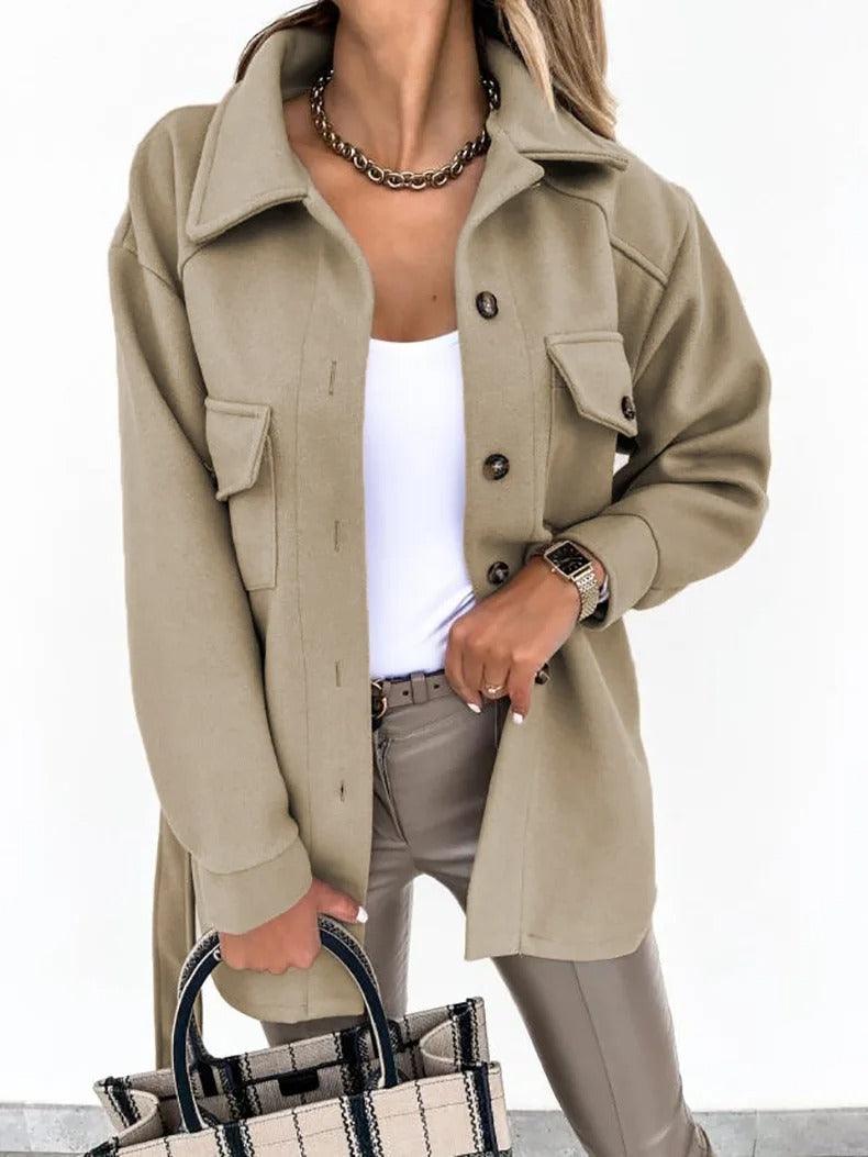 Lightweight Long Wool Summer Coat - Isabella-Light Brown-XS-Nora Luxe