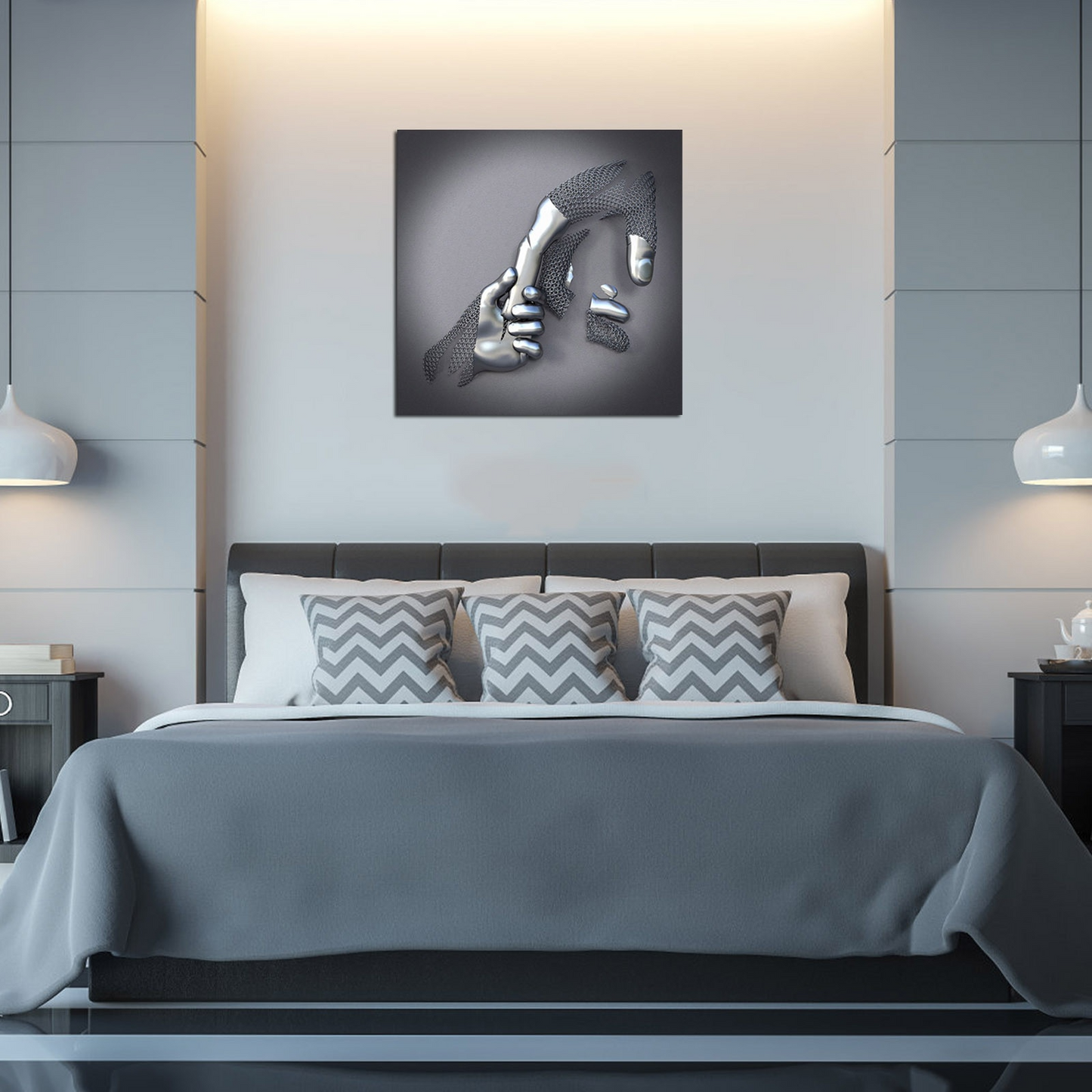 Love Canvas with Metal Figure - AmorArte-Silver grey (No frame)-Loving heart-11.81 in x 15.75 in-Nora Luxe