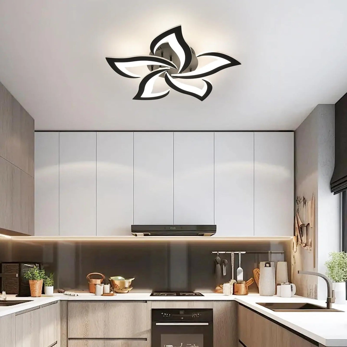 Modern Acrylic Chandelier with Remote Control - Lunora-Black-The Livary