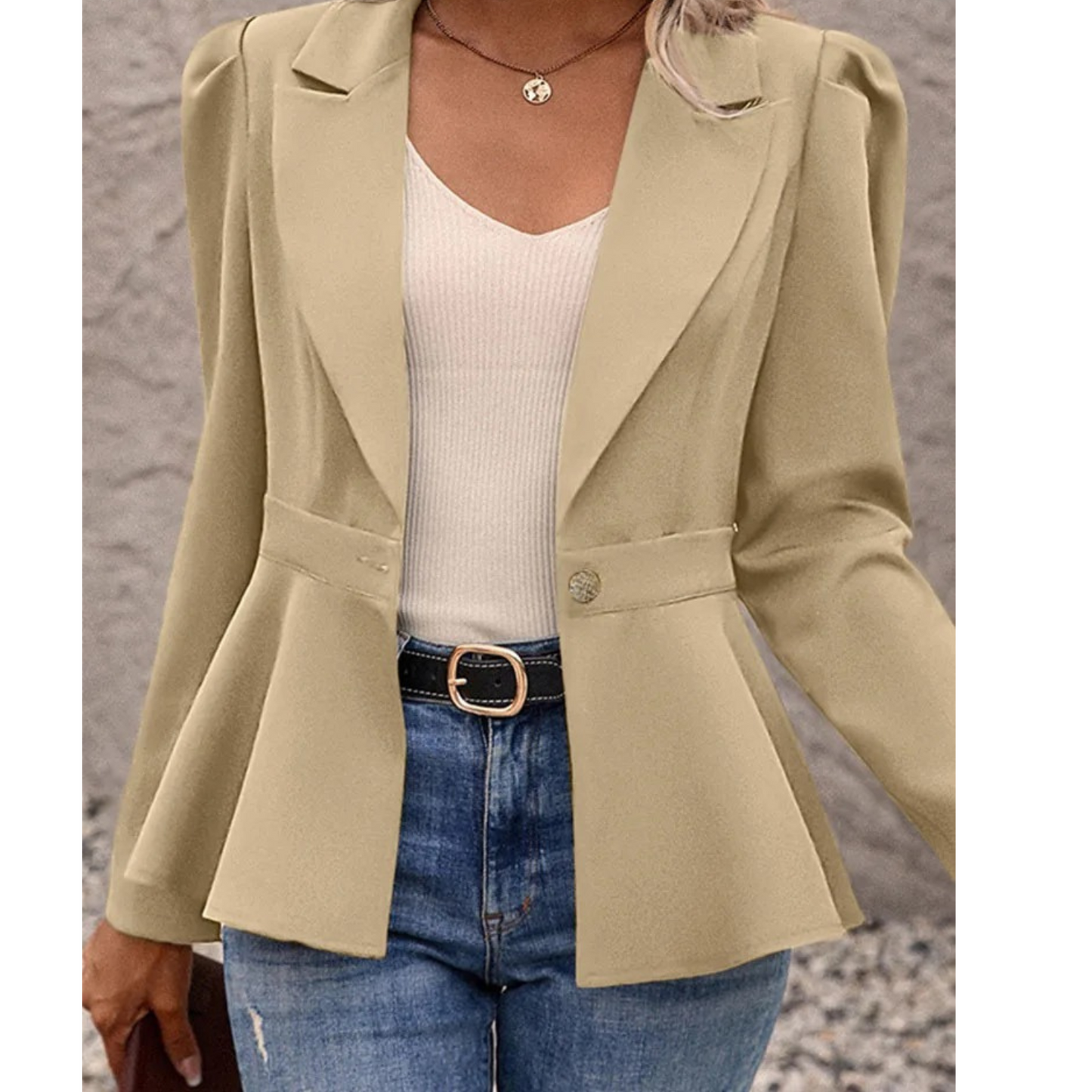 Plain Ribbed Collar Women's Blazer - Liana-Brown-S-Nora Luxe