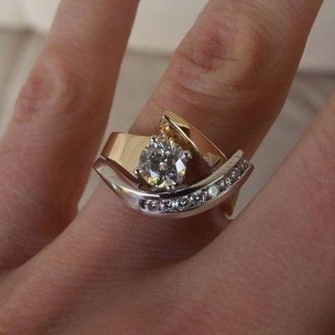 Vintage Irregular Gold & Silver Zirconia Ring - Elise-6-Nora Luxe