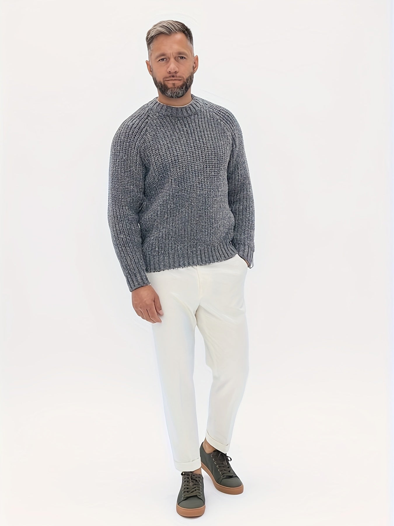 Warm Plain Knitted Sweater for Men - Elliot-Gray-XS-Nora Luxe