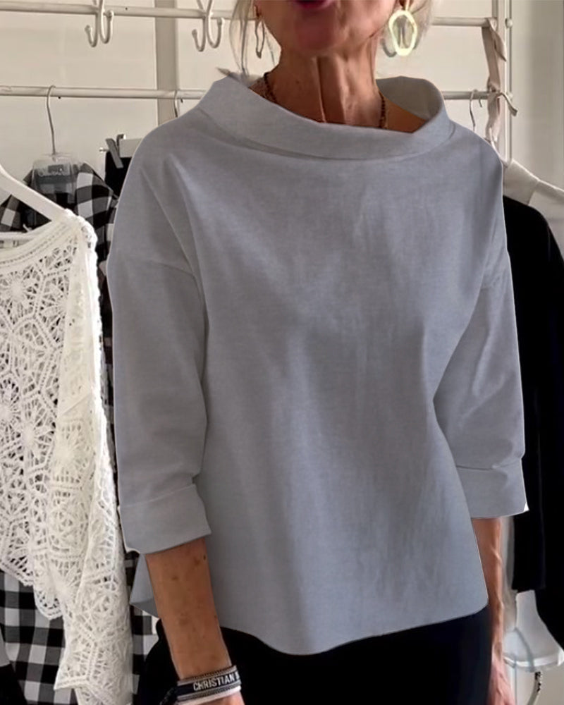 Ladies' autumn blouse with a high collar and 3/4 sleeves – Mireille