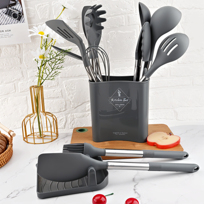 12-Piece Silicone Kitchen Utensil Set - Culinara Pro-Beige-Nora Luxe