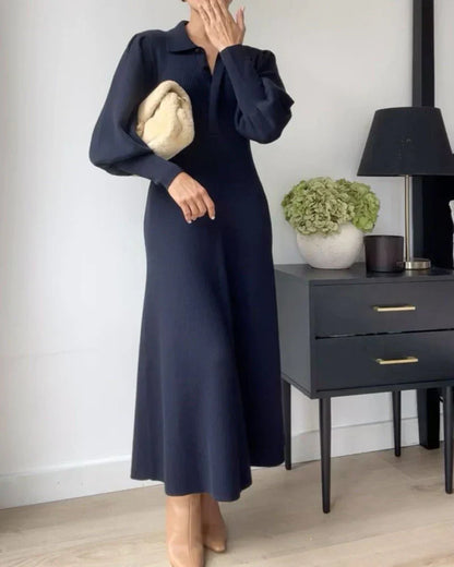 Knitted Midi Dress with Collar – Loranza