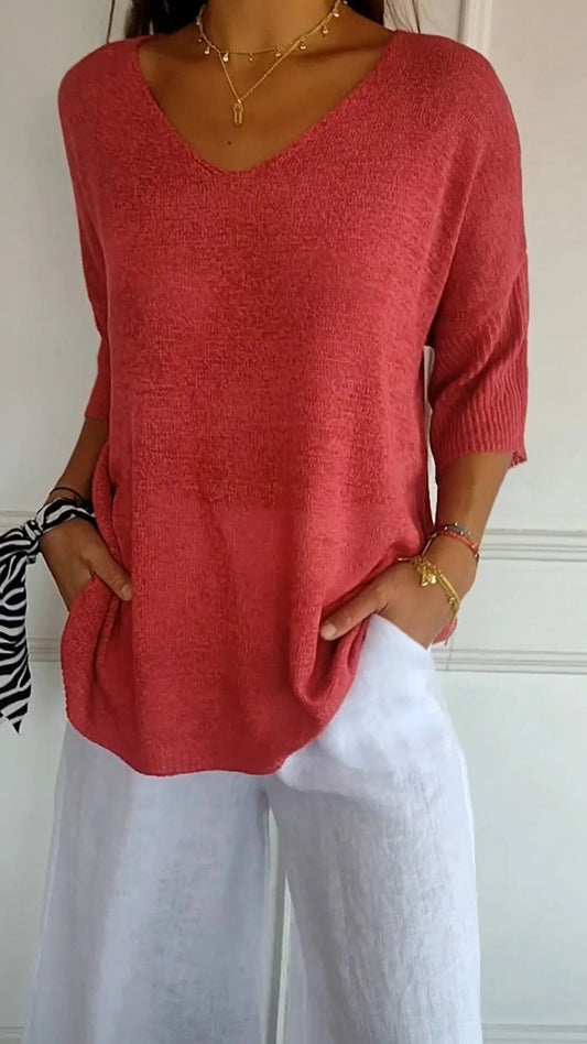 Knitted Women's Top with V-Neck – Saphira