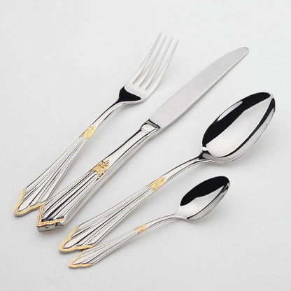 24 or 48-Piece Stainless Steel Cutlery Set with Gold Finish - GlowCut-24 Pieces-Nora Luxe