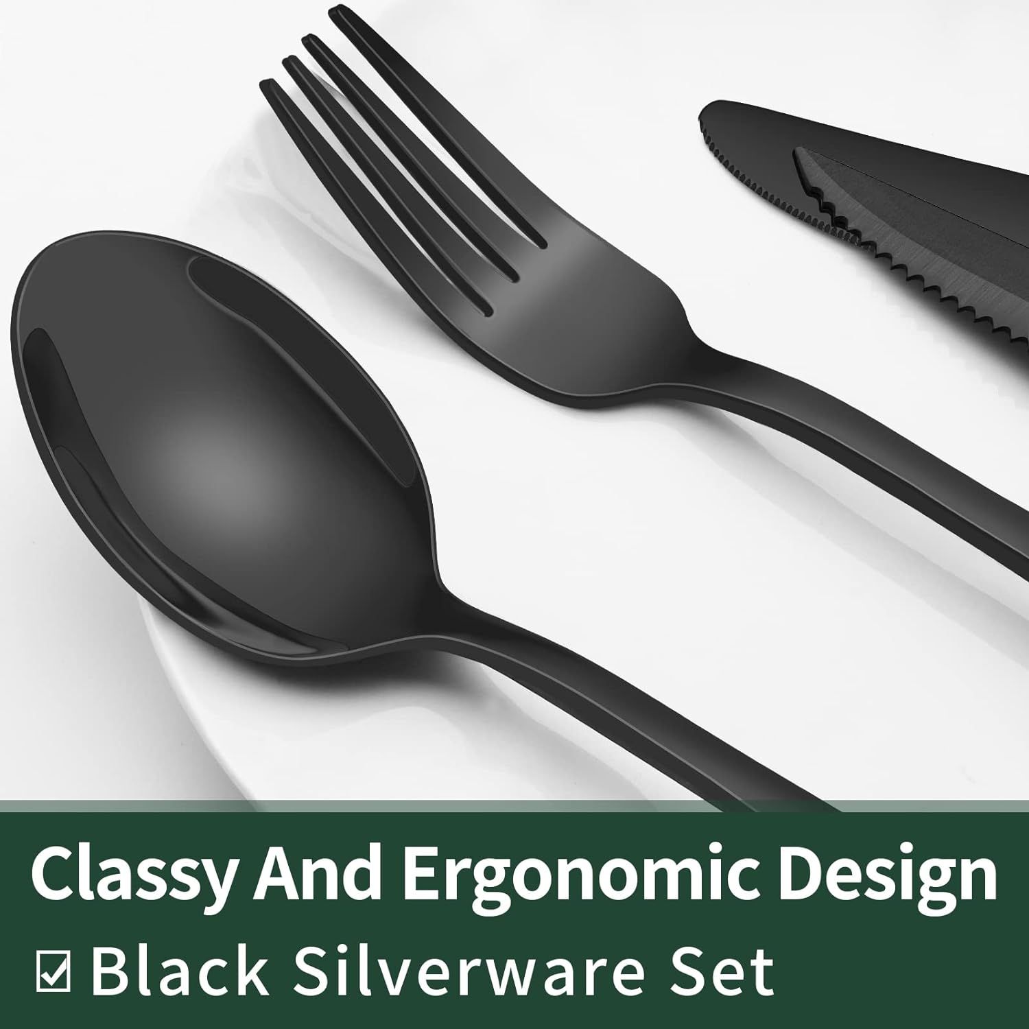 24-Piece Black Stainless Steel Cutlery Set-Round edge-Nora Luxe