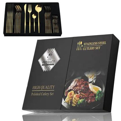 24-piece Stainless Steel Cutlery Set – Aurinox-Gold 24-Piece with Gift Box-The Livary