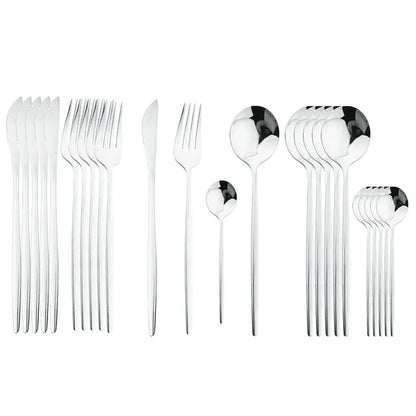 24-piece Stainless Steel Cutlery Set – Aurinox-Silver-The Livary