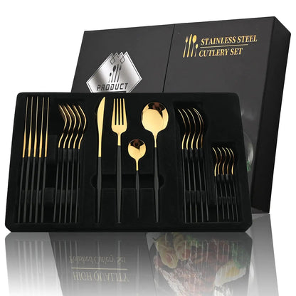 24-piece Stainless Steel Cutlery Set – Aurinox-Silver-The Livary