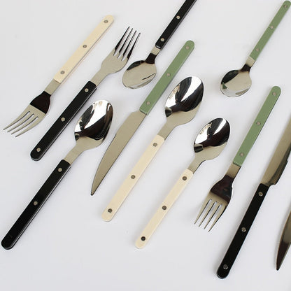 24-Piece Stainless Steel Cutlery Set with Engraved Design - BistroLine-Black-Nora Luxe