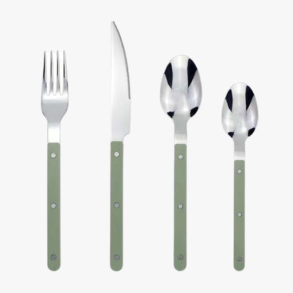 24-Piece Stainless Steel Cutlery Set with Engraved Design - BistroLine-Green-Nora Luxe