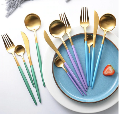 24-Piece Stainless Steel Gold-Silver Luxury Cutlery - RoyalGlow-Black-Nora Luxe