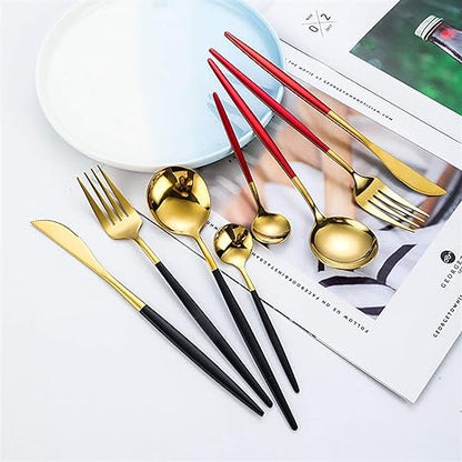 24-Piece Stainless Steel Gold-Silver Luxury Cutlery - RoyalGlow-Black-Nora Luxe