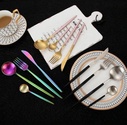 24-Piece Stainless Steel Gold-Silver Luxury Cutlery - RoyalGlow-Black-Nora Luxe