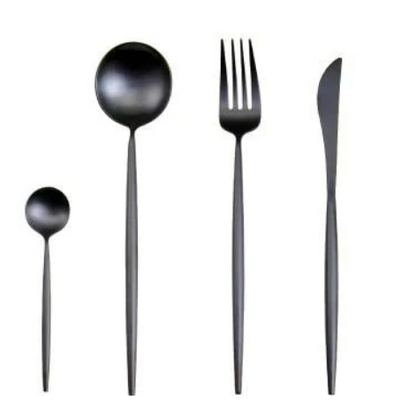 24-Piece Stainless Steel Gold-Silver Luxury Cutlery - RoyalGlow-Black-Nora Luxe
