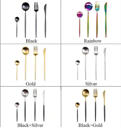 24-Piece Stainless Steel Gold-Silver Luxury Cutlery - RoyalGlow-Black-Nora Luxe