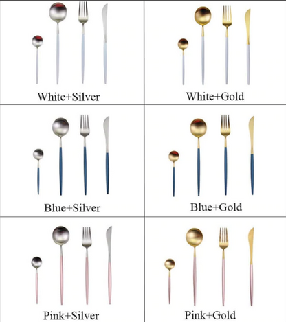 24-Piece Stainless Steel Gold-Silver Luxury Cutlery - RoyalGlow-Black-Nora Luxe