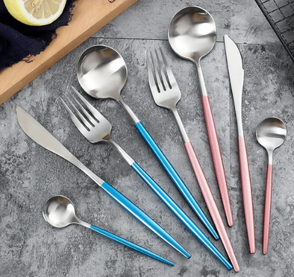 24-Piece Stainless Steel Gold-Silver Luxury Cutlery - RoyalGlow-Black-Nora Luxe