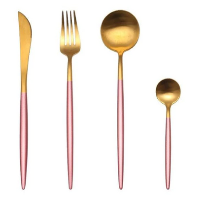 24-Piece Stainless Steel Gold-Silver Luxury Cutlery - RoyalGlow-Rose Gold-Nora Luxe