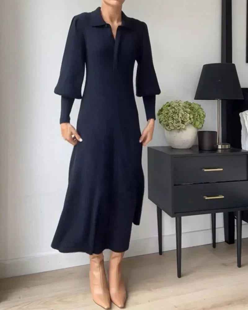 Knitted Midi Dress with Collar – Loranza