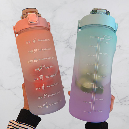 2L Motivational Water Bottle with Time Markers - HydroMotivator-Matt Green Purple-Nora Luxe