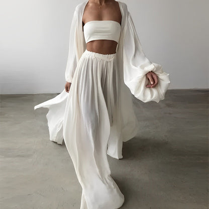 3-piece summer set with blazer, trousers & top – Leonie-White-S-Nora Luxe