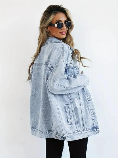 Waterproof & Lined Oversized Women's Denim Jacket with Hood – Autumn Magic Talia
