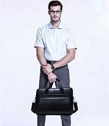 Premium Cowhide Leather 15” (38.1 cm) Business Briefcase with Organiser Compartments