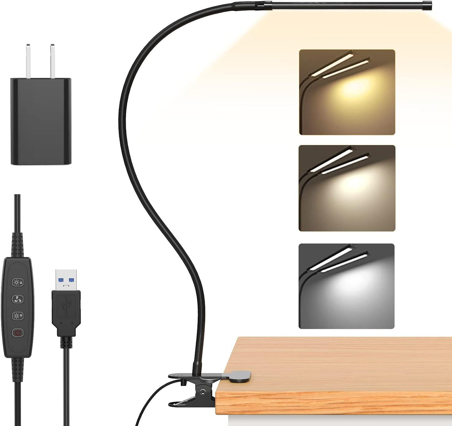 77 LED Desk Clamp Lamp with USB Power & Flexible Gooseneck – Serava