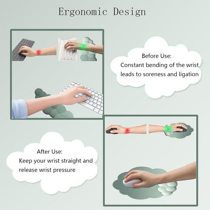 Cloud-Shaped Ergonomic Wrist Rest Set with Mouse Pad & Coaster – Zeyora