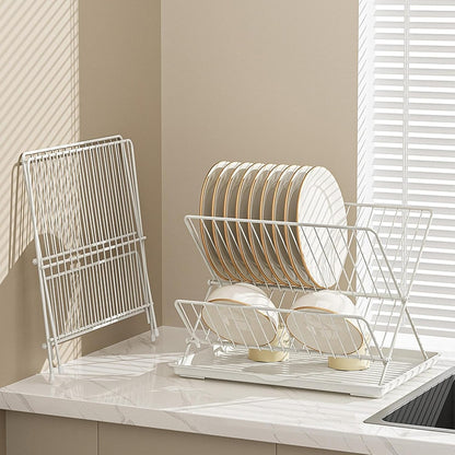 Folding Dish Drying Rack – 2-Tier Countertop Drainer with Detachable Tray – Kelvra