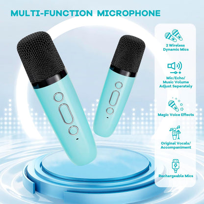 Portable Mini Karaoke Machine with Bluetooth Speaker & 2 Wireless Mics – Veylo