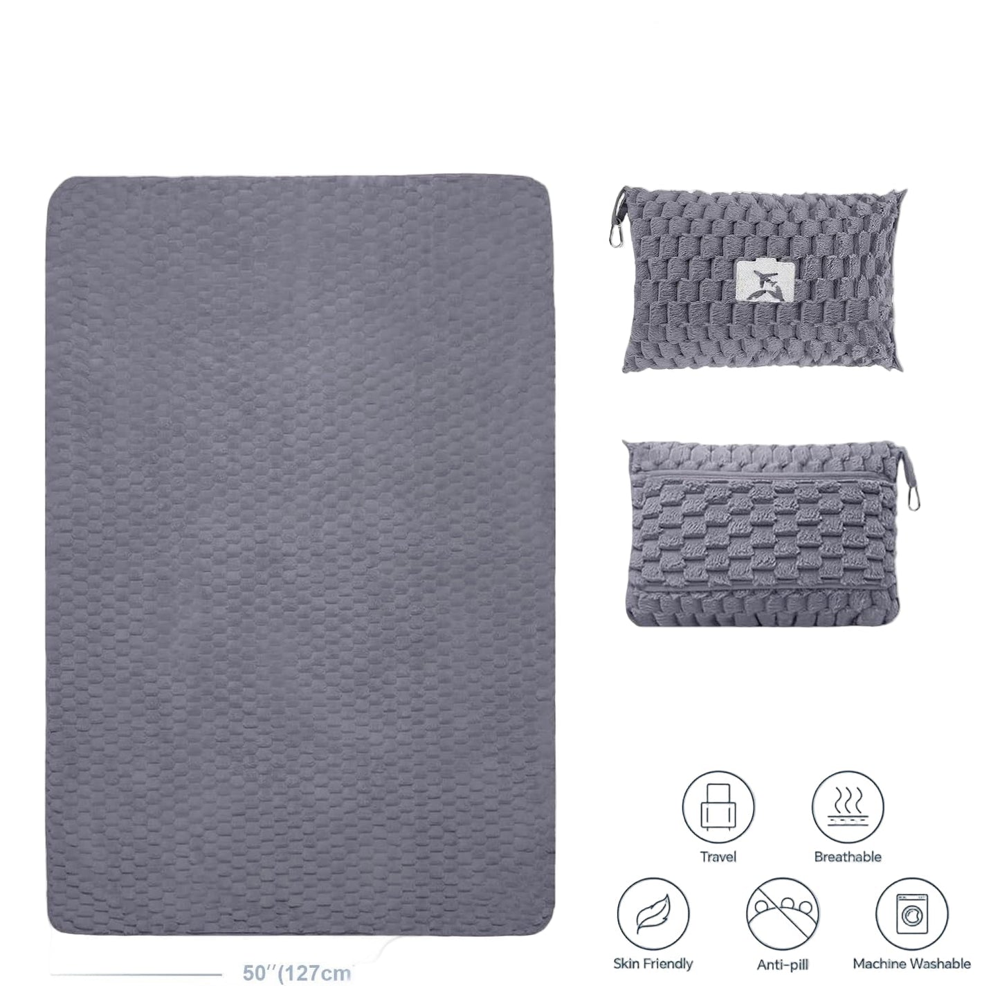 Packable Flannel Travel Blanket with Pillow Bag and Luggage Sleeve – Trevora