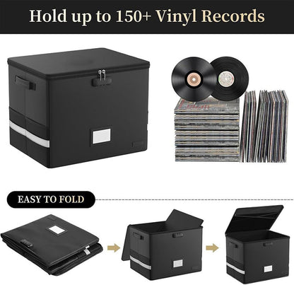 Fireproof Record Storage Case – Waterproof Organizer for 150+ 12-Inch Records – Arcion