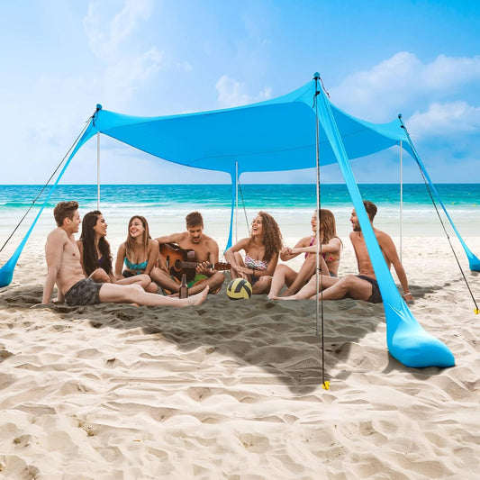 UPF50+ Family Beach Tent with Aluminum Poles and Sand Anchors