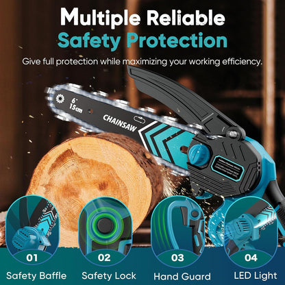 Cordless Mini Chainsaw 6 Inch with LED Light & 21V Battery – TimberCut