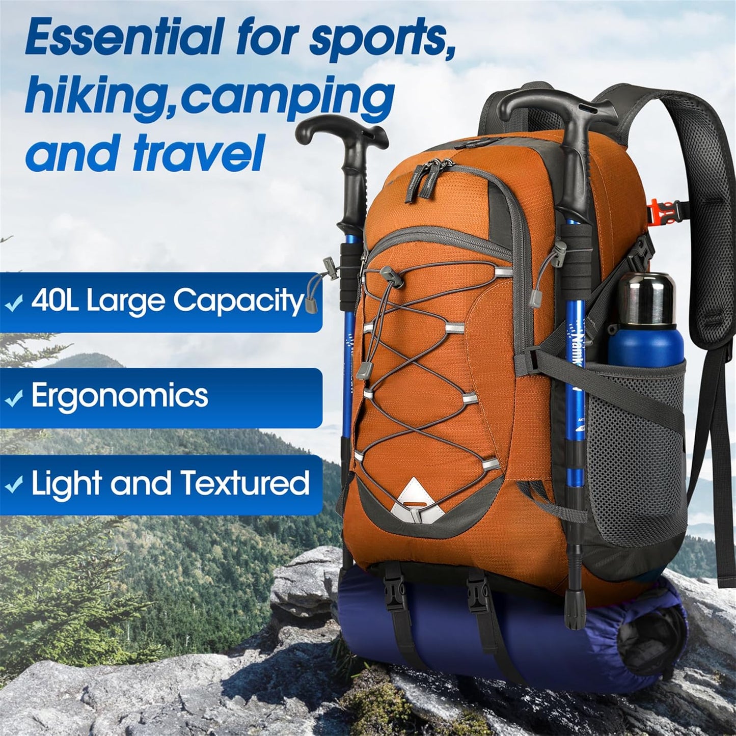 AA OUT OF STOCK 40L Waterproof Hiking & Camping Backpack – Lightweight & Packable