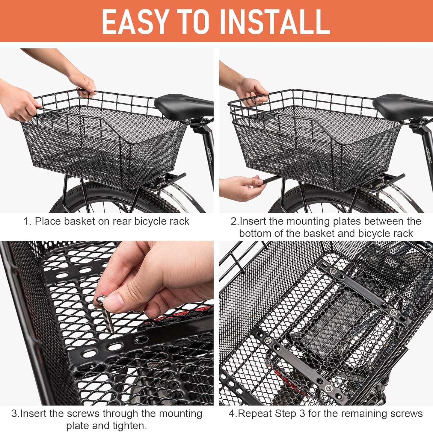 Large Rear Bike Basket with Cargo Net & Waterproof Cover – Orvian