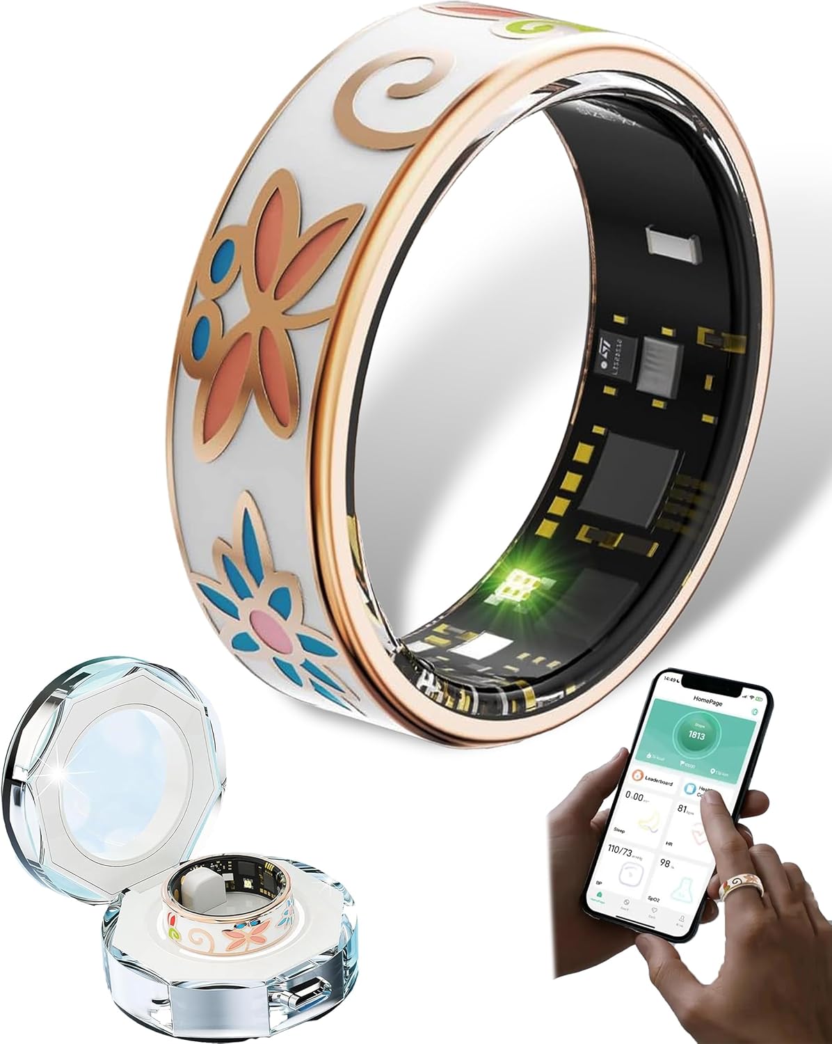 Smart Enamel Wellness Ring – Fitness & Sleep Tracker for iOS & Android – Aurina
