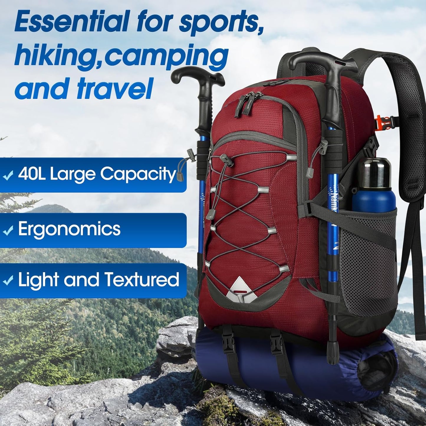 AA OUT OF STOCK 40L Waterproof Hiking & Camping Backpack – Lightweight & Packable